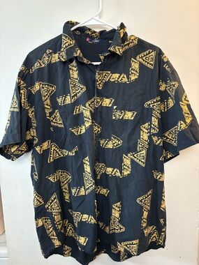 New Man Mens Vintage 1980s 1990s Geometric Black Gold Short Sleeve Size 4 US L